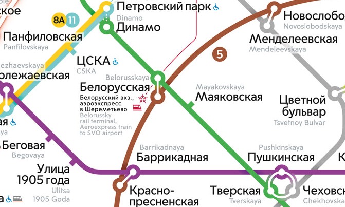 Белорусский вокзал на карте Москвы